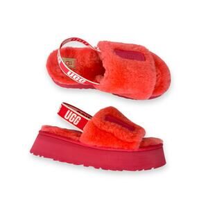 Ugg Women's Disco Slide Sandal Size 8 Pink Slingback Sherpa Sheepskin Platform